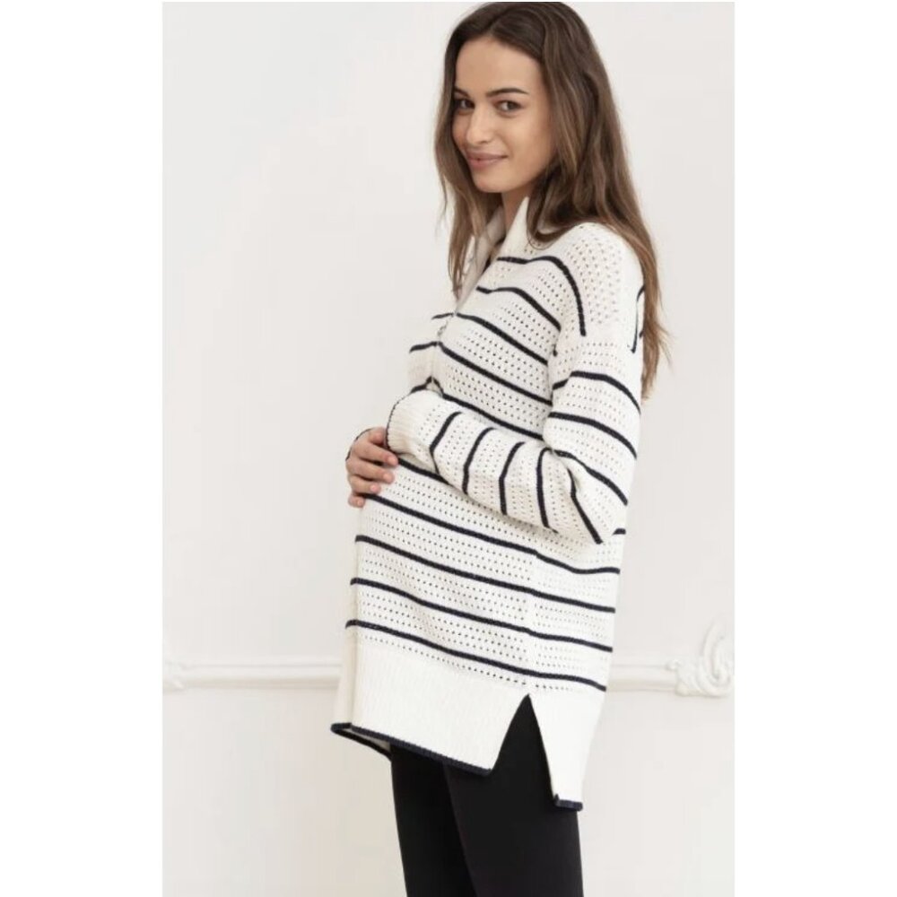 SERAPHINE Helga Textured Stripe Cotton Maternity Nursing Sweater Jumper Size L - Picture 2 of 16